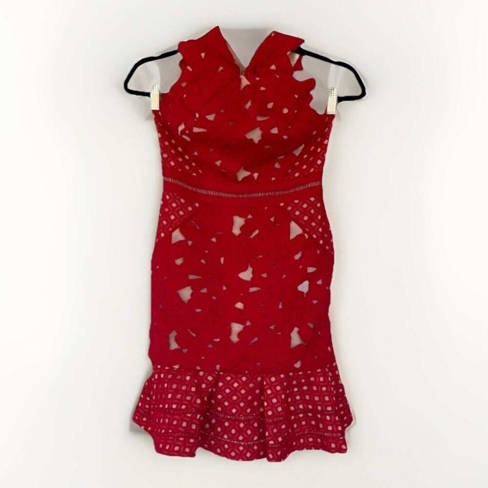 Vintage Red Lace High Neck Halter Mermaid Dress Honey Me Coquette Y2K Mesh Mesh